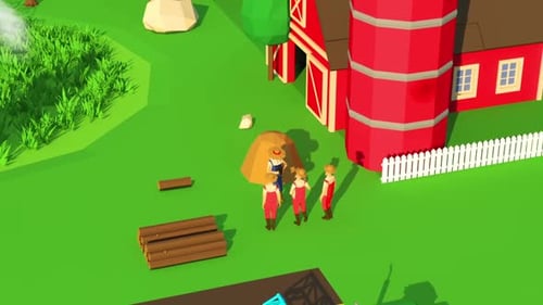 Farmers Talking In Farm 3D Low Poly Animation