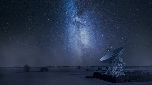 Satellite Dish Under Starry Galaxy Night Sky