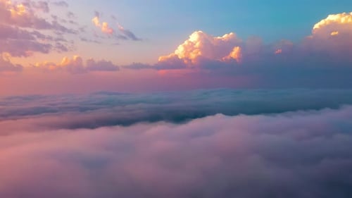 Aerial View of Pink and Orange Clouds at Sunset