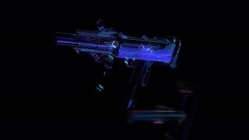 Futuristic Holographic Weapon Blueprint Digital Reveal