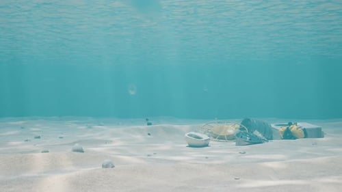 Rubbish in the bottom of the sea. The trash in the water.Ocean pollution.Garbage