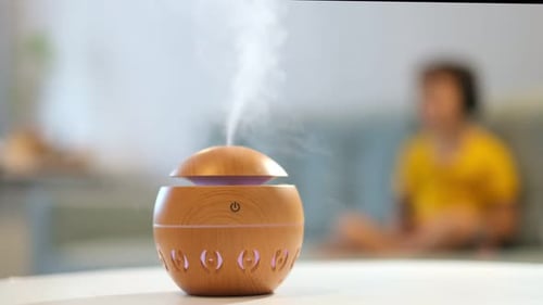 Humidifier Emitting Mist in Home Setting