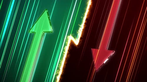 Dynamic Glowing Up and Down Financial Arrows