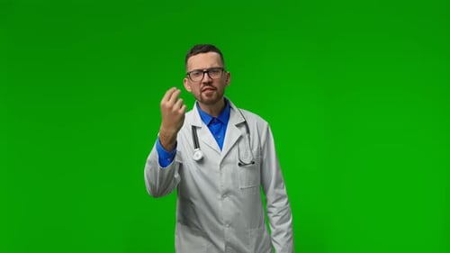 Doctor Gesturing and Talking on Green Screen