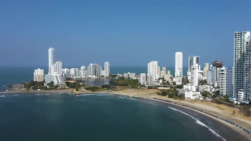 Aerial View of the Modern Skyline and Luxury Hotel Resort of Cartagena Colombia