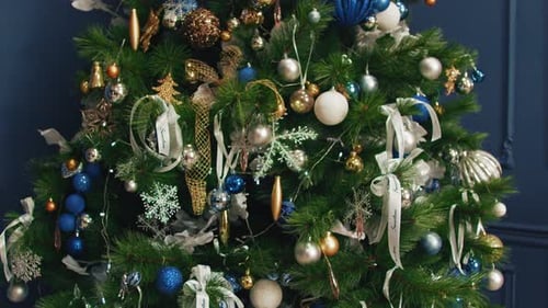 Decorated Christmas Tree with Ornaments and Lights