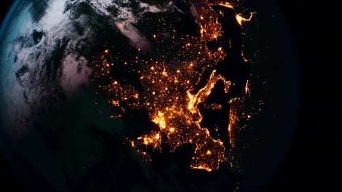 Planet Earth Global City Lights Rotating at Night