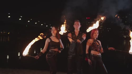 Fire Dancers Performing Arts at Night