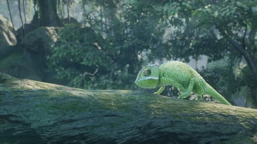 Jungle tropicale verte et caméléon