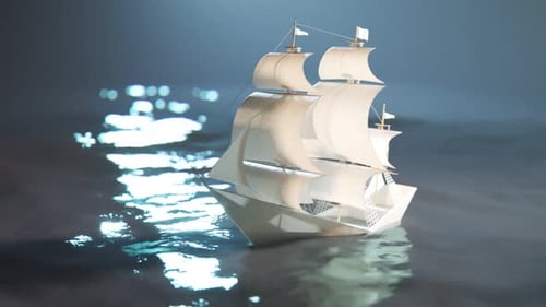 A tiny little paper ship sailing on big ocean waves and sinks underneath. 4KHD
