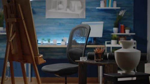 Nobody in Artistic Studio Filled with Artwork Equipment