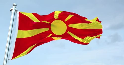 North Macedonia Flag Waving on a Clear Sky