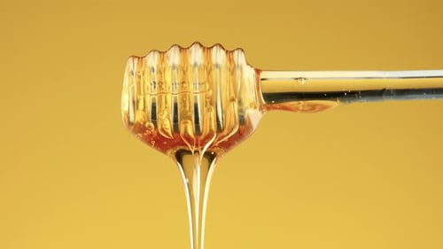 Honey Dripping from a Metal Honey Dipper