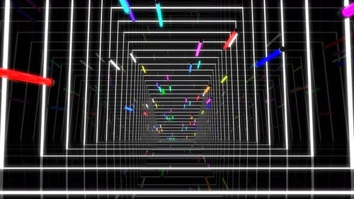 Abstract Neon Tunnel Loop with Falling Lights