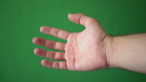 Close Up Hand Of Man Gesture Isolated On Chroma Key Green Screen Background