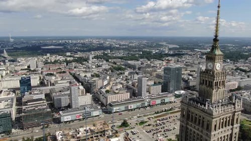 Aerial view of Warsaw city center, capital of Poland, Europe