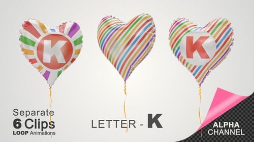 Shiny Heart-Shaped Balloon with Letter K Animation