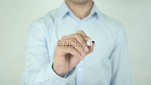 Hand Writes English on Transparent Surface