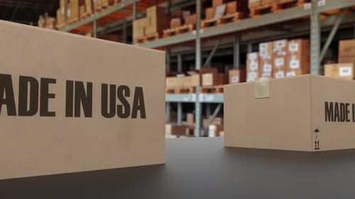 Boxes with MADE IN USA Text on Conveyor