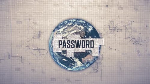 Animated Password Text Reveal Over Rotating Earth and Data Grid