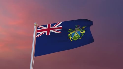 Realistic 3D Pitcairn Islands Flag Waving in Wind