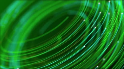 Glowing Green Abstract Swirling Lines and Particles Loop Background