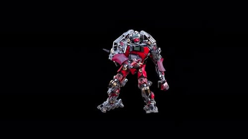 Futuristic Red Robot Transformer 3D Animated Clip