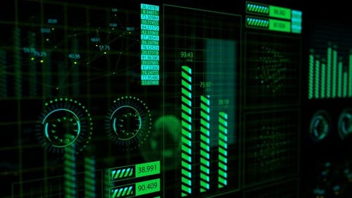 Digital Technology Interface with Flowing Data and Charts