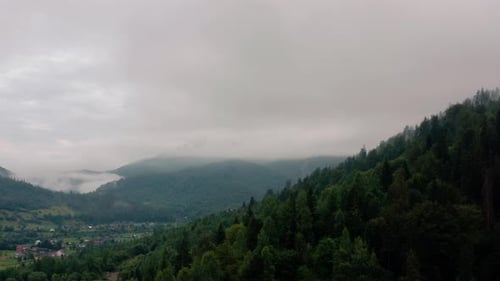 Aerial View Over Foggy Mountains After Rain V3