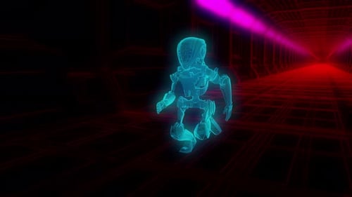 4K Wireframe robot running