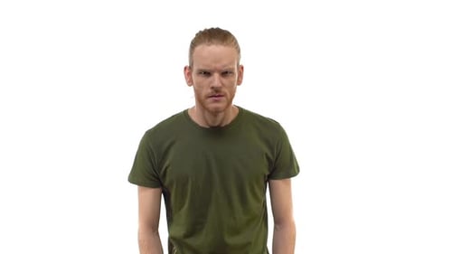 Furious Man Gesturing Wildly on White Background