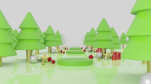 Clean 3D Christmas Scene With Gifts And Trees Loop