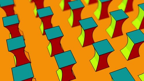 animation of simple geometric shapes in bright colors , the background animation has a loop