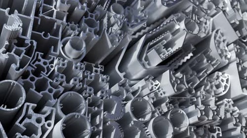 Complex lightweight extruded aluminium profiles stacked in an endless loop. 4KHD