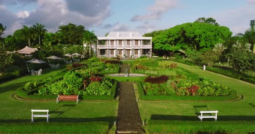 Aerial View of Lavish Estate Grounds in Tropical Location