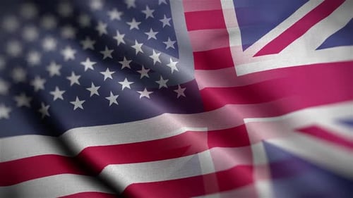 United States and United Kingdom Flags Waving Together Background