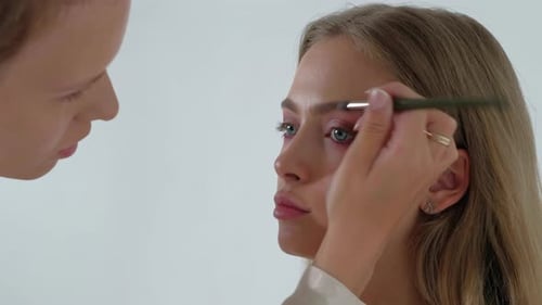 Woman Getting Pink Eyeshadow Applied With Brush