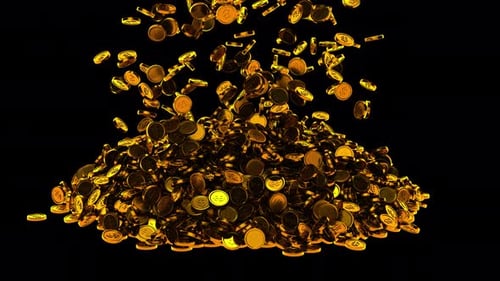 Animated Gold Coins Falling and Piling