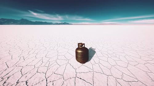 Old Rusted Danger Gas Container on Salt Lake