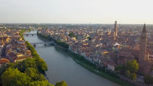 Panorama of Verona Historical City Centrebridges Across Adige riverVerona CathedralDuomo Verona