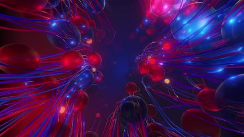 Futuristic Abstract Tunnel with Glowing Spheres and Flowing Lines