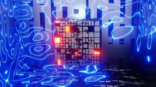 Animation 3D 4K. Objet de science-fiction avec une énergie lumineuse au centre. Sphère métallique rotative