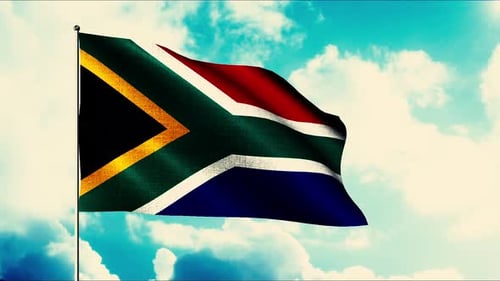 Waving South African Flag Animation with Blue Sky Background