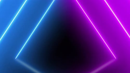 Abstract neon triangle tunnel technological background.