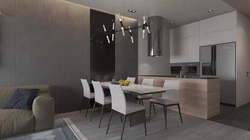 Modern Home Interior Design With Kitchen and Lounge