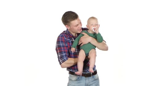 Papa mit seinem kleinen Kind Portrait, weiß