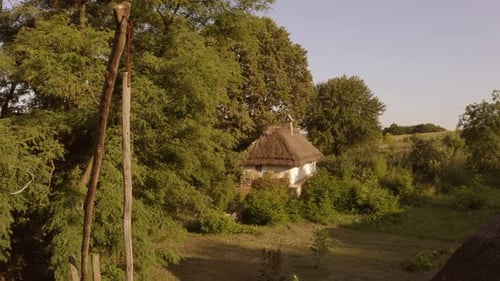 Aerial View of Traditional Ukrainian Hut House