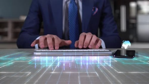 Futuristic Holographic Text Display with Digital Grid