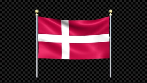 Waving Flag of Denmark on Pole
