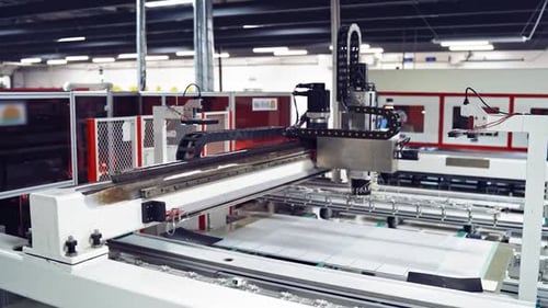 Interior of automated industrial production factory.